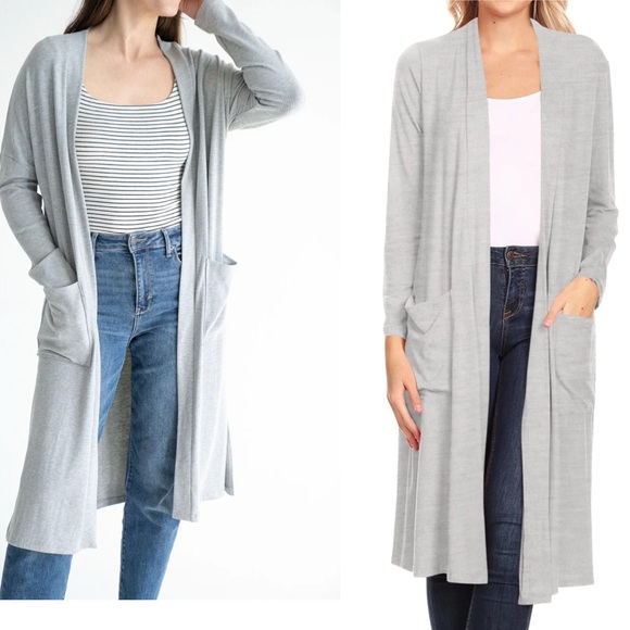 Premise Light Gray long Open Cardigan - Picture 1 of 4